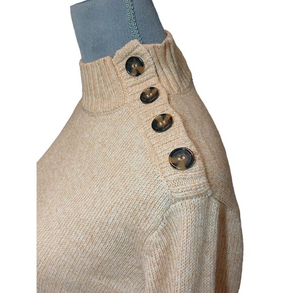 St Johns Bay Womens Mock Neck Sweater Beige Blue Stripe Button Shoulder XL - Picture 3 of 7